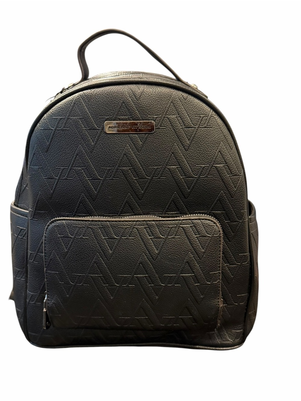 ADRIENNE Vittadini BLACK BACKPACK Debossed Logo Style NEW $210 Medium Travel